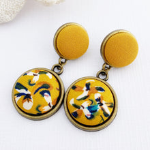 Load image into Gallery viewer, Antique Bronze Double Drop Earrings-Mustard Yellow+Mustard Floral-Hey Jude Handmade