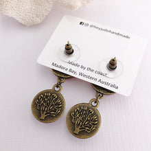 Load image into Gallery viewer, Reverse view-Small Bronze Double Drop Earrings-Tree of Life-Carving-Hidden Detail-Hey Jude Handmade