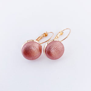 Rose Gold Bezel Drop Earrings-with Metallic Rose Gold Fabric-Hey Jude Handmade