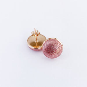 Rose Gold Bezel Stud Earrings-with Rose Gold Metallic fabric button feature-Hey Jude Handmade