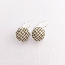 Load image into Gallery viewer, Silver Earrings small bezel drop earrings with Sage Houndstooth fabric