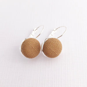 Silver Earrings small bezel drop earrings with Sand coloured linen