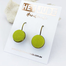 Load image into Gallery viewer, Small Bronze Drop Earrings-Bezel drops-Chartreuse linen-Hey Jude Handmade