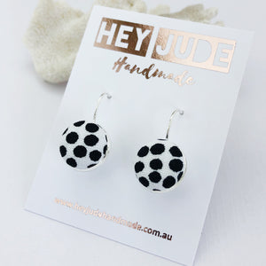 Small Silver Bezel Drop Earrings-White with black dots-Hey Jude Handmade