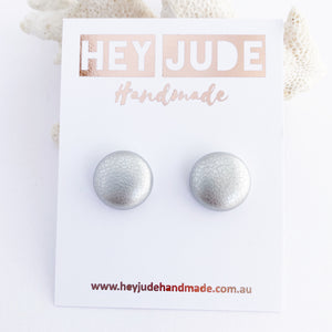 Small Stud Earrings-Metallic Silver Leatherette-Hey Jude Handmade