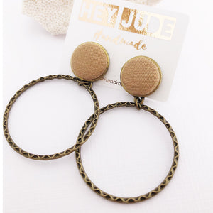Hoop Earrings-Antique Bronze-Sand linen-Stud Dangles-Hey Jude Handmade