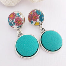 Load image into Gallery viewer, Antique Silver Earrings, Double Drops, Statement Earrings-Spring Floral + Sea Foam Green-Hey Jude Handmade