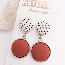 Load image into Gallery viewer, Antique Silver Earrings-Double Drops-White Black Dots and Cinnamon-Hey Jude Handmade