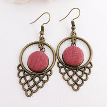 Load image into Gallery viewer, Bronze Boho Dangle Earrings-Window Dangles-Raspberry Pink Linen-Hey Jude Handmade