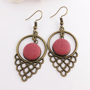 Bronze Boho Dangle Earrings-Window Dangles-Raspberry Pink Linen-Hey Jude Handmade