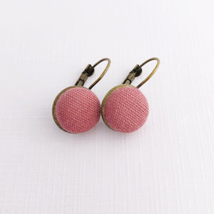 Small Bronze Bezel Drop Earring with Dusky Rose Pink linen