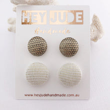 Load image into Gallery viewer, Fabric Stud Earrings-2 pack-Textured Gold fabric and Cream Gold Sparkles-Hey Jude Handmade