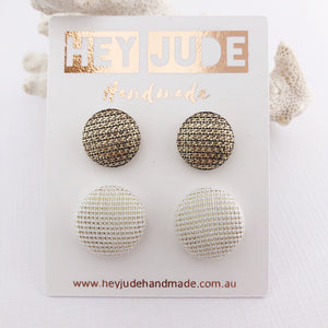 Fabric Stud Earrings-2 pack-Textured Gold fabric and Cream Gold Sparkles-Hey Jude Handmade