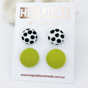 Fabric Stud Earrings-2 pack-White black dots and Chartreuse Linen-Hey Jude Handmade