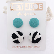 Load image into Gallery viewer, Fabric Stud Earring-Fabric Button-2 pack-Mint and Black White Abstract print-Hey Jude Handmade