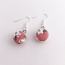 Load image into Gallery viewer, Front view Pink Floral, Two Sided Small Silver Drop Earrings