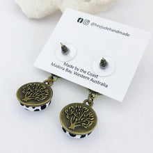 Load image into Gallery viewer, Reverse view-Small Bronze Double Drop Earrings-Tree of Life carving-Hey Jude Handmade
