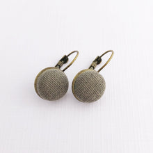 Load image into Gallery viewer, Small Bronze Bezel Drop Earring with Sage linen