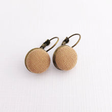 Load image into Gallery viewer, Sand coloured linen, small bronze bezel drop earring