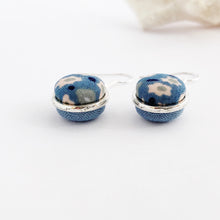 Load image into Gallery viewer, Side View-Double Side Dangle Earrings-Silver-fabric button features-Light Blue Floral and Duck Egg Blue Linen-Hey Jude Handmade