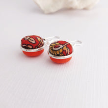 Load image into Gallery viewer, Silver Earrings-Side View-Small Double Sided-Dangles-Rust Orange and Bright Orange fabric-Hey Jude Handmade