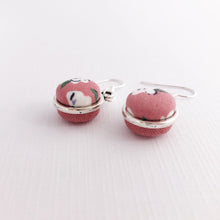 Load image into Gallery viewer, Side View Pink Floral + Dusky Pink Linen Two Sided Small Silver Drop Earrings