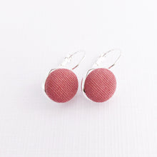 Load image into Gallery viewer, Silver Earrings small bezel drop earrings with Dusky Rose Pink linen