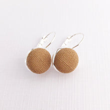 Load image into Gallery viewer, Silver Earrings small bezel drop earrings with Sand coloured linen