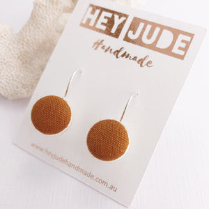 Silver Earrings-Bezel Drops-Fabric Feature-Saffron Linen-Hey Jude Handmade