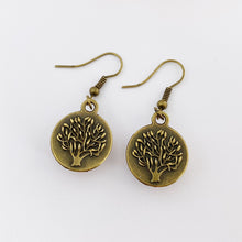 Load image into Gallery viewer, Single Bronze Drop Earrings-reverse view of Tree of Life carving-Hey Jude Handmade