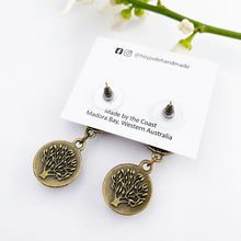Load image into Gallery viewer, Reverse View-Small Bronze Double Drop Earrings-Tree of Life carving-Hey Jude Handmade