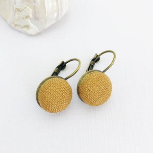 Small Bronze Bezel Drop Earrings-Tikka Linen coloured feature-Hey Jude Handmade