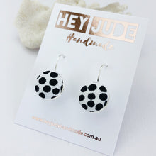 Load image into Gallery viewer, Small Silver Bezel Drop Earrings-White with black dots-Hey Jude Handmade