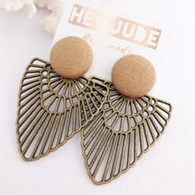 Load image into Gallery viewer, Sand coloured Stud, Bronze Fan Statement Earrings