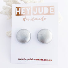 Load image into Gallery viewer, Medium Stud Earrings-Metallic Silver Leatherette-Hey Jude Handmade