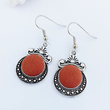 Load image into Gallery viewer, Vintage Style Silver Dangle Earrings-Antique style setting with fabric covered button feature-Cinnamon-Hey Jude Handmade