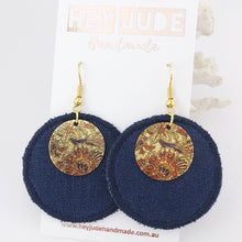 Load image into Gallery viewer, Navy Linen-Dangle Earrings-Copper and Gold embellishment-Hey Jude Handmade